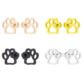 4 pair Cute Dog Cat Paw Earrings for Women Pet Lovers Minimalist Stainless Steel Animal Paw Stud Earrings Tiny Post Earrings Holiday Jewelry Gifts (Gold Silver Black Rose Gold)