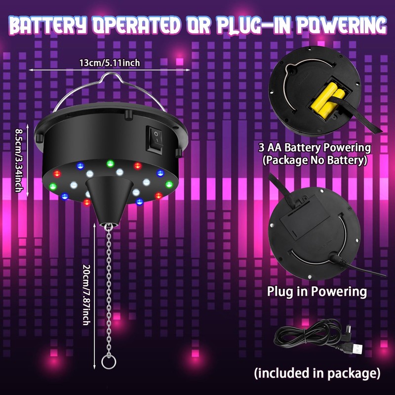 Disco Ball with Motor and Light, 5/8/10/15 RPM Variable Rotating