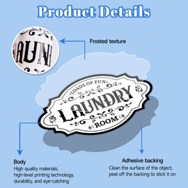 Laundry Room Door Sign Sticker，Self-Adhesive Waterproof Vinyl Vintage Laundry Room Sign for House，Home，Business, Wall Decor（White）