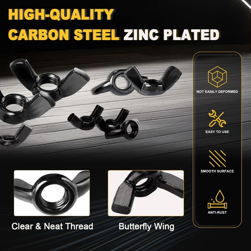 Siptenk 200PCS Black Wing Nuts, Metric & SAE Wingnuts 13