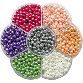 TOAOB 1050pcs Glass Pearl Beads 7 Colors Mixed 4mm Tiny Colorful Round Coloured Imitation Pearls for DIY Jewellery Making