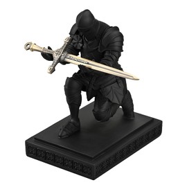 Amoysanli Medieval Armored Warrior Knight Pen Holder Desk Organizers and Accessories Resin Pencil Holder Paperweight as Gift with a Cool Letter Opener for Desk (Black)