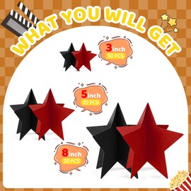 70 Pcs Red and Black Star Centerpieces for Men Women Black and Red Party Birthday Decorations 3D 2025 Graduation Decoration 3 Sizes 8" 5" 3" Film Show Theme Supplies Table Decor