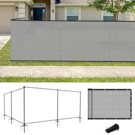 Coarbor Iron Poles Privacy Fence 6'H x 24'W Metal Fence Covering Privacy Fence Screen with Zipties and Base Anchor for Outside Garden Backyard Dog Kennel Chicken Pool, Light Gray