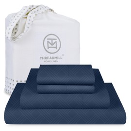 Threadmill King Size Sheets for King Mattress | 800 Thread Count Jacquard Folkstone Blue | Better Than Egyptian Cotton | 4 Pc Bed Sheets | Damask Sheets Fits 16'' Deep Pocket | 100% Cotton Sheet