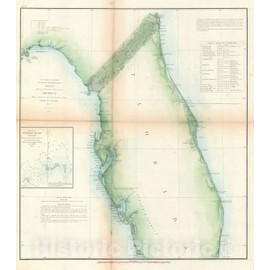 Historic Map : Nautical Chart Florida and The Tortugas Islands, U.S. Coast Survey, 1857, Vintage Wall Décor : 16in x 18in