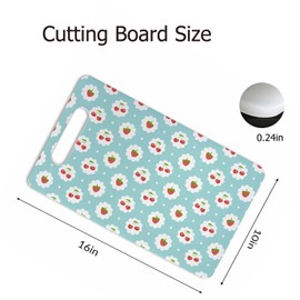 Bcumuq Sweet Fruit Cutting Boards Strawberries Flower Cherry Dot Blue Cutting Boards Kitchen Chopping Board with Handles Non Slip Plastic 16 x 10 x 0.24 Inch