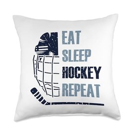 Eat Sleep Hockey Repeat Funny Mask Stick Ice Hokey Player Throw Pillow