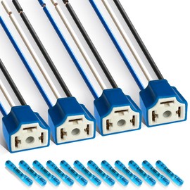 Lyn666 H4 Pigtail Headlight Socket H4 Connector Wiring Harness Female Plug 14AWG Ceramic H4 9003 Pigtail Connector (Pack of 4)