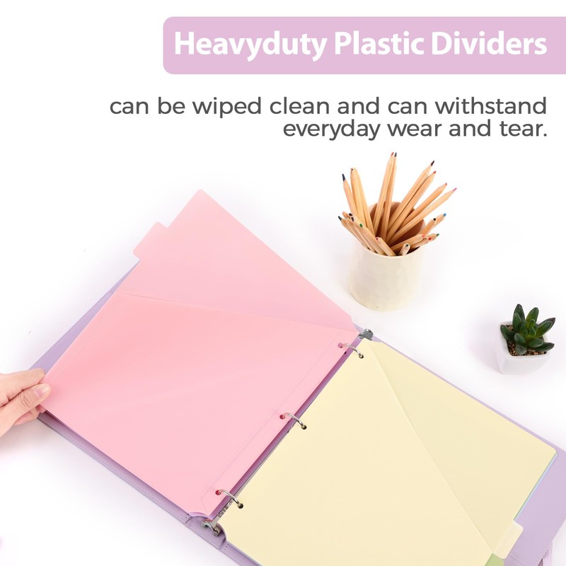 SKYDUE Binder Dividers with Tabs and Pockets, Long-Lasting Plastic 6