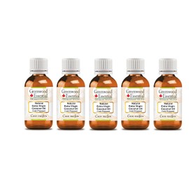 Greenwood Essential Pure Natural Extra Virgin Coconut Oil (Cocos Nucifera) Natural Therapeutic Quality Cold Pressed (Pack of Five) 100 ml x 5 (16.9 oz)