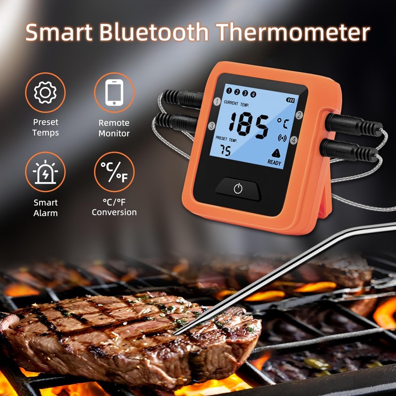 Mcbazel Smart Bluetooth Meat Thermometer with 4 Probes, Digital Food