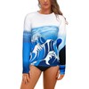 SHEKINI Damen Langarm Rash Guard Schwimmshirt Landschaftsdruck Serie Surfshirt Oberteile（XXL，Weiß-HL）