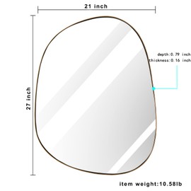 Asymmetrical Mirror for Wall Decor 21"*27", Modern Brass Framed Wall Mirror for Living Room Bathroom Bedroom Entryway ELE-STOU-0065G