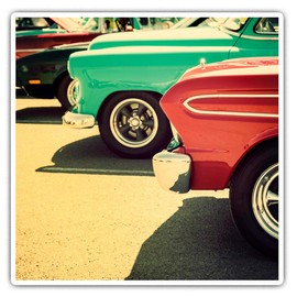 Square Stickers (Set of 2) 10cm - Retro American Cars Vintage Motors Fun Decals for Laptops,Tablets,Luggage,Scrap Booking,Fridges, #46250