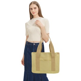 TeeYee Women's Large Handbag with Laptop Compartment Canvas Satchel Tote Bag Shoulder Bag Shopper Bag for Work Books Everyday Teacher Bag Khaki Large