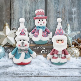 nuvagiki Pastel Pink Christmas Plush Decor, 3 Pack Snowman, Santa & Reindeer Stuffed Plush Winter Decorations for Home Indoor, Pink Christmas Tree Ornaments, Xmas Tiered Tray Centerpieces Table Decor