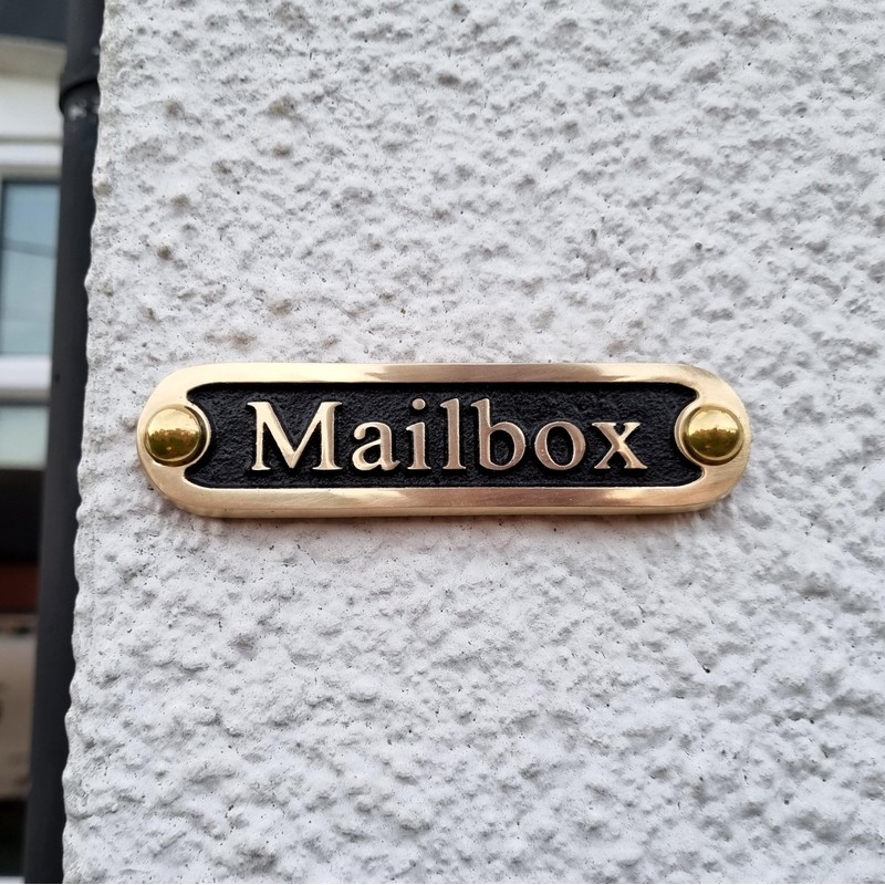 Mailbox Brass Door Sign. Traditional Style Home Décor Wall Plaque