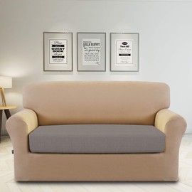 Easy-Going Stretch Cushion Cover Replacement for Individual Cushions Furniture Protector Sofa Seat Flexibility with Elastic Bottom Friendly to Pets (Loveseat Cushion, Taupe)