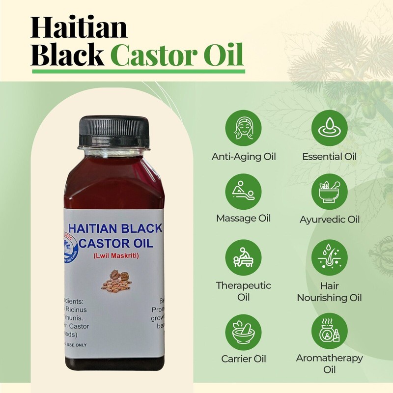 100% Pure HAITIAN Black CASTOR OIL for Thicker, Longer Hair.