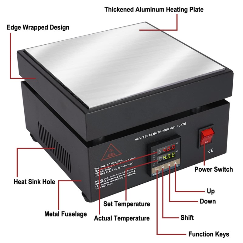 Vevitts 110V 850W LED Digital Electric Hot Plate, 30-400°C Soldering