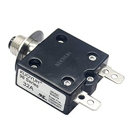 1pc KUOYUH 98 Series 125/250VAC 32VDC 50/60Hz Push Button Manual Reset Thermal Overload Circuit Breaker with Transparent Waterproof Dust Cap 3-70A (32A 1pc)