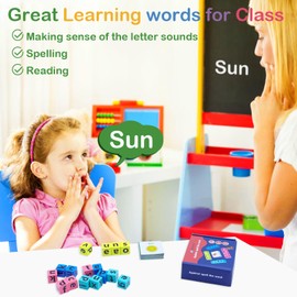 Humerry Word Spelling Game, Matching Letter Game for Kids, Fast-paced Word Race Cube Game, 40pcs Flash Cards Alphabet Blocks, Preschool Learning Educational Toys for Toddlers