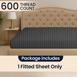 SGI bedding Luxury Family King Size (80''x120'') Egyptian Cotton Fitted Sheet - 600 Thread Count, 18" Deep Pocket Sateen Weave, Long Staple, Breathable, Soft and Premium Cotton -Dark Gray Stripe