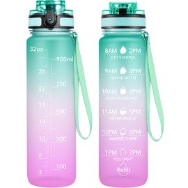 OLDLEY Water Bottles, 32oz Motivational Sports Water Bottle with Time Marker - Times to Drink - Tritan, BPA Free, Wide Mouth Leakproof, Moon Light (1 Pack)