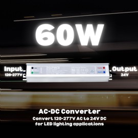 EOPWR LED Driver 60W Waterproof IP67 Power Supply AC120-277V to 24V DC Low Voltage Transformer Adapter Constant Voltage for LED Strip UL CE TAA (24V 60W)