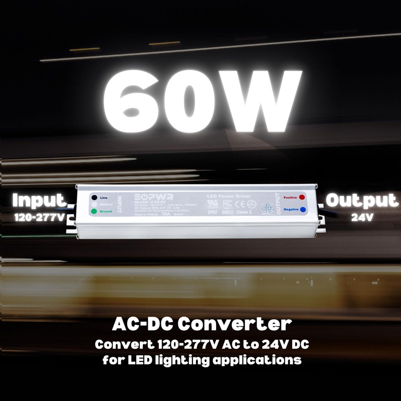 EOPWR LED Driver 60W Waterproof IP67 Power Supply AC120-277V to
