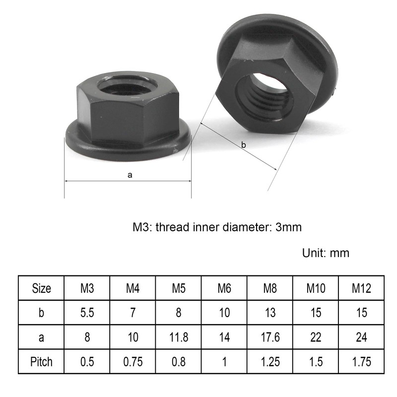 M8 Plastic Nylon Flange Nuts Black Pack of 50