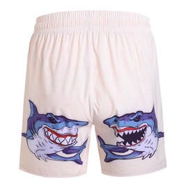 Pullonsy Cream Men's Board Shorts for Adult Dad Beach Swim Trunks 7 Inch Vacation Beach Swimwear Dry Suit Two Sharks Shorts,Men Size Large