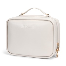 Ueomul Travel Cosmetic Bag Large Capacity Makeup Bag for Multifunctional PU Leather Makeup Bag Portable Travel Waterproof Organiser Portable Toiletry Bag Cosmetic Case, off white, travel cosmetic bag