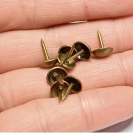 100 Pcs Bronze Round Head Nails Vintage Decorative Tacks Brass Upholstery Snag Thumb Stud Antique Copper Push Pins for Furniture Sofa Chair Wood Case Small Size (Head Dia:1/4", Height:3/8")