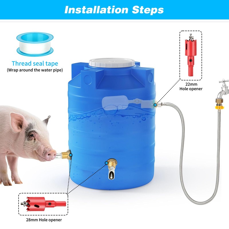 Pig Nipple Waterer, 4-Port Pig Waterer Kit with Float Valve
