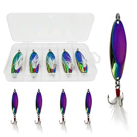 CWSDXM Fishing Spoons Fishing Lures,Casting Spoon Metal Jig Lure Trout Lures for Freshwater/Saltwater, Reflective Spoons Bait with Treble Hooks Fishing Tackle 0.17 oz - 0.63 oz 5 Pcs