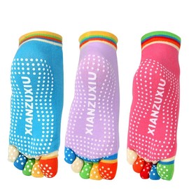 EQLEF® 3 Pairs Women's Non-Slip Grip Workout Yoga Socks, multicoloured