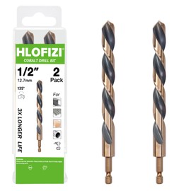 HLOFIZI 1/2" Cobalt Drill Bit with Hex Shank (2 Pack), Impact Black and Gold Coated Twist Drill Bits for Metal, Stainless Steel, Cast Iron and Wood