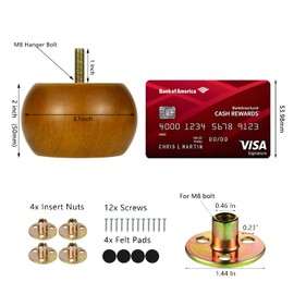 Michanco 2 Inch Bun Feet Walnut Mid-Century Furniture Legs Set of 4 for Couch Sofa Ottoman