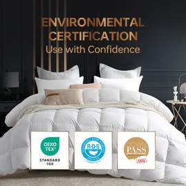 C&W White Goose Down Comforter Queen Size, 90x90 inches, 50 oz Fill Weight, 750 Fill Power, 100% Cotton Cover, 3D Baffle Box, Highly Fluffy 90% Down, Winter Weight, White