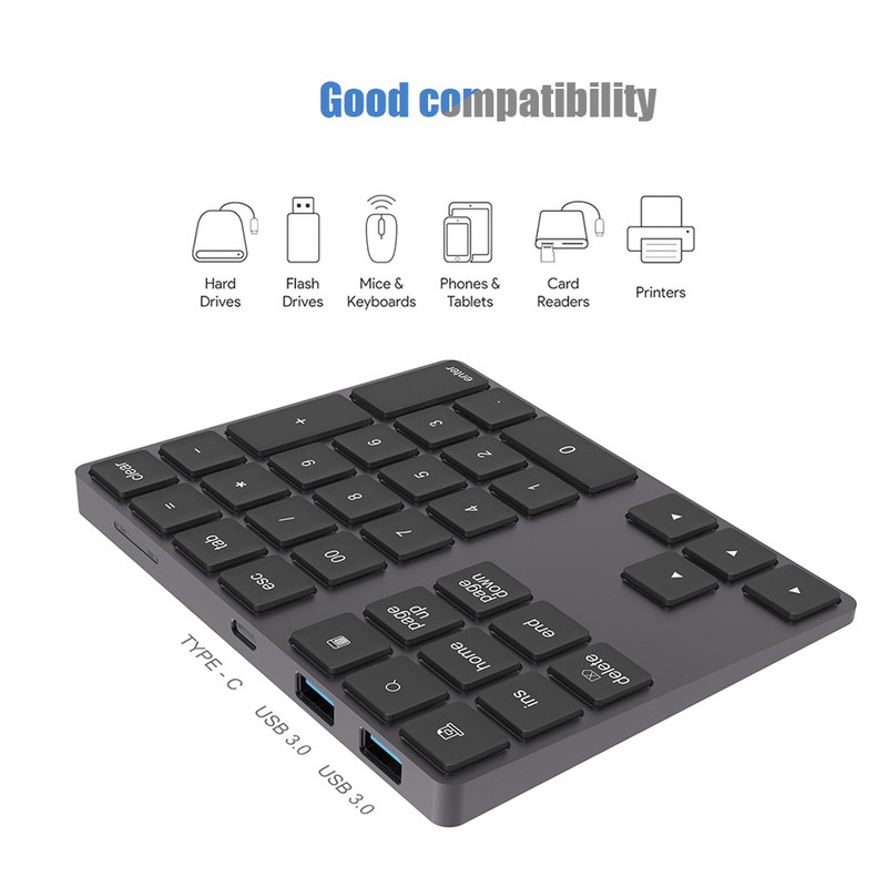 Wireless Number Pad BT Numeric Keypad 34 Key Keyboard HUB