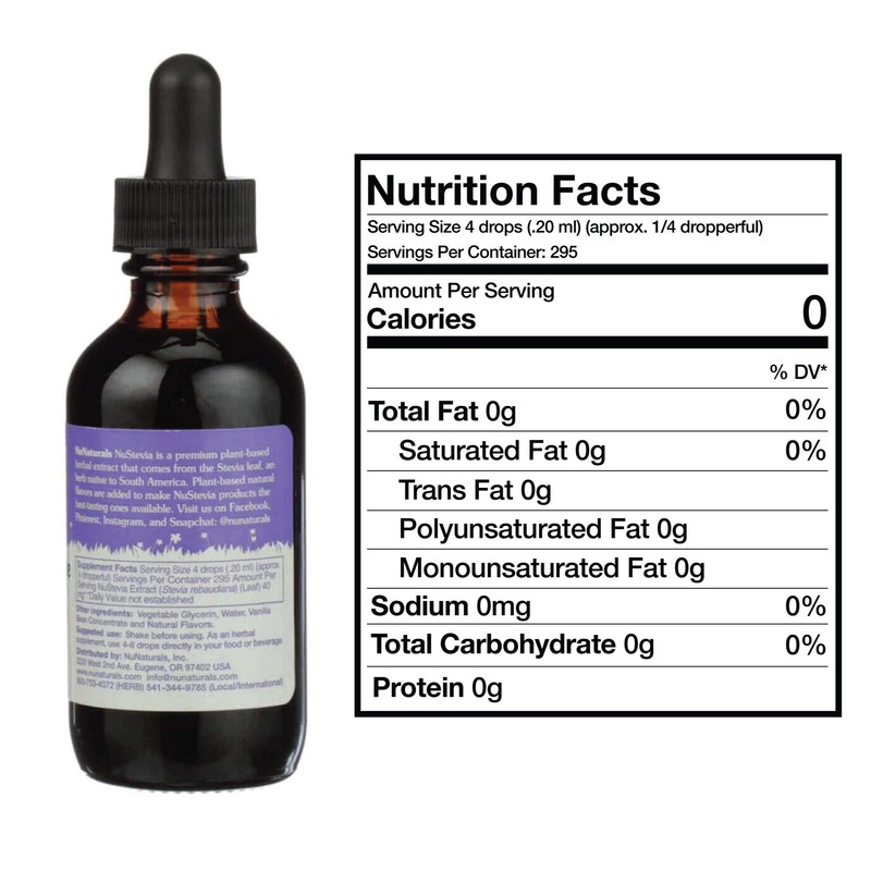 NuNaturals NuStevia, Stevia Natural Liquid Sweetener, 2-Pack, 2 Ounce Vanilla-Alcohol