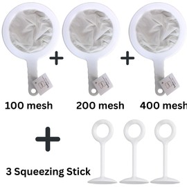SASHA SQUARE Nylon Fine Mesh Strainer With Squeezing Stick, Mess-Free Straining of Kefir, Soymilk,Oat milk, Coffee, passoire de cuisine, Plastic Sieve Filter Spoon, coladores de cocina (200 mesh size)