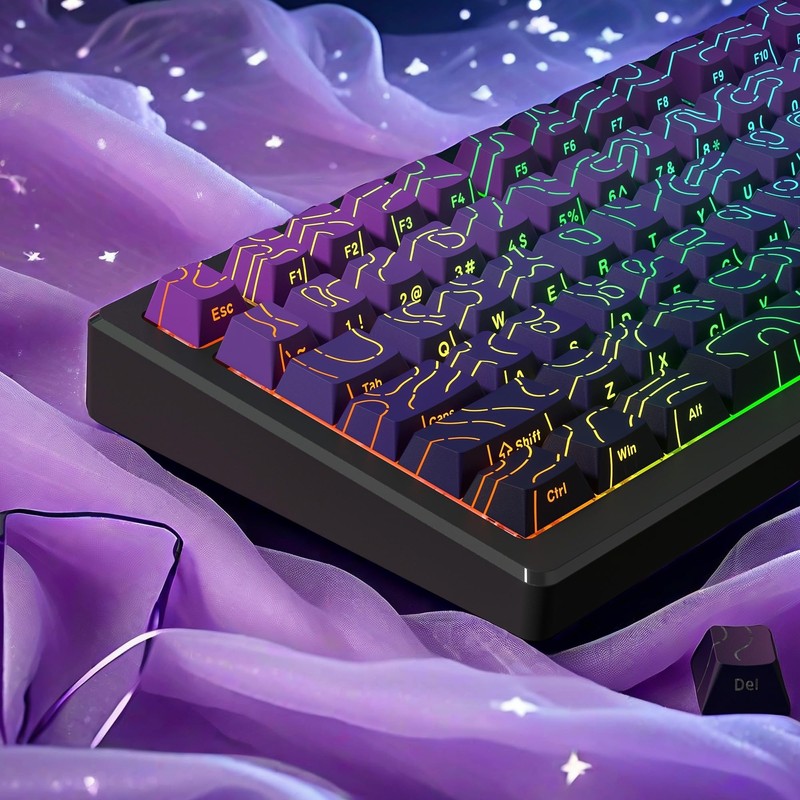 dagaladoo Topographic keycaps Line Backlit Gradient Purple keycaps Shine Through