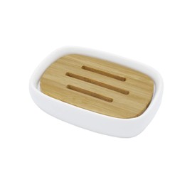Lofekea Ceramic Soap Dish Bamboo Soap Holder for Bathroom and Shower Double Layer Draining Soap Box