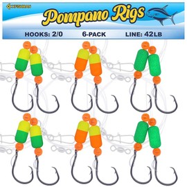 Pompano-Rigs-for-Surf-Fishing-Saltwater-Gear with Double Circle & Wide Gap Hook-6-Pack Surf Fishing Tackle