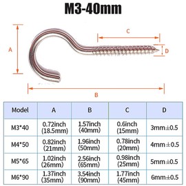 LJFEA Pack of 20 Screw Hooks, Stainless Steel, Ceiling Hooks, Hook Screw, Hooks for Screwing in, Robust Cup Hooks (M3-40 mm)