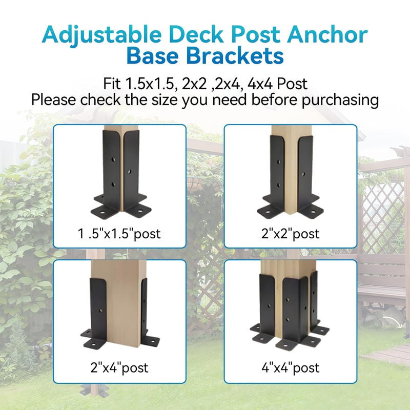 8 PCS Adjustable Deck Post Anchor Base Brackets Fit 1.5x1.5,2x2,2x4,4x4