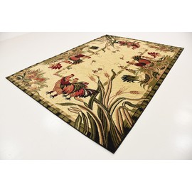 Unique Loom Barnyard Collection French Country Inspired Cottage Rooster Design Area Rug (7' 0 x 10' 0 Rectangular, Ivory/ Olive)